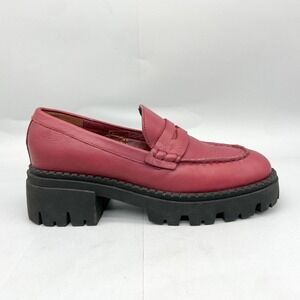 Free People Womens 38 7 Lyra Red Leather Lug Sole Platform Penny Loafers Y2K